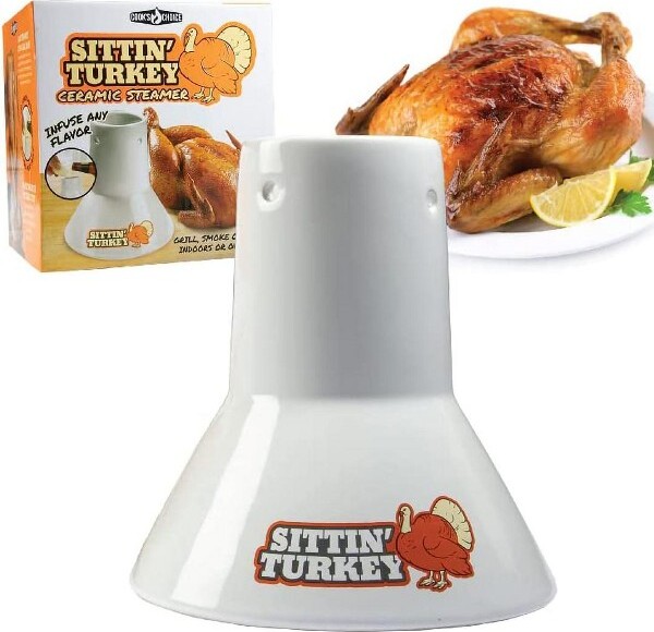 Cooks Choice COOK'SCHOICESittin'TurkeyCeramicBeerCanRoaster&Steamer-EasilyInfuseMarinades&Sauces-XLBase,forPartiesorEverydayMeals