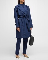Wrap-Front Topstitch Trench Coat 
