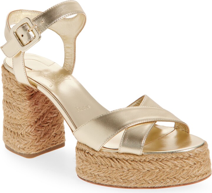 Christian Louboutin Calakala Metallic Leather Espadrille Platform Sandal