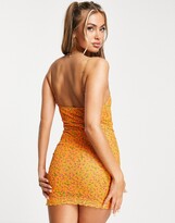 Thumbnail for your product : Motel cami mini dress in orange floral with lace trim