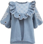 Thumbnail for your product : Innika Choo Betty Ruffled Striped Cotton Blouse - Blue Stripe