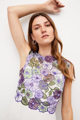 Karen Millen Guipure Lace & Embroidery Pressed Floral Midi