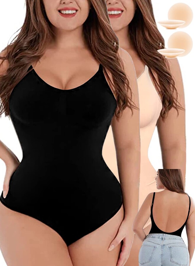 CheChury Women Backless Shapewear Bodysuit Shaping Bodysuit Body Shaper  Tummy Control Seamless Adjustable Jumpsuit Skims for Party Wedding Low Back