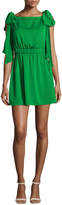 Thumbnail for your product : Milly Allie Sleeveless Stretch-Silk Dress w/ Shoulder Bows, Emerald