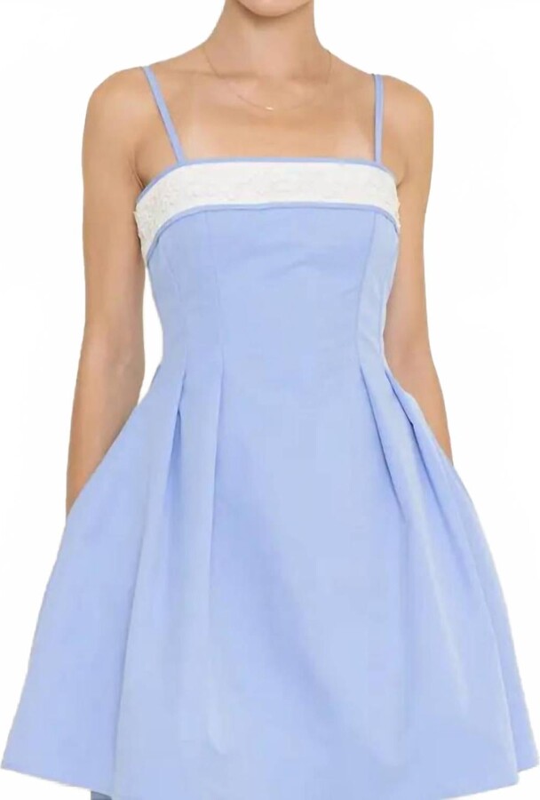 Fore Collection Floral Trim Cocktail Party Mini Dress In Baby Blue