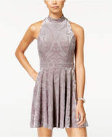 Thumbnail for your product : City Studios Juniors' Flocked Glitter Mock-Neck Fit & Flare Dress
