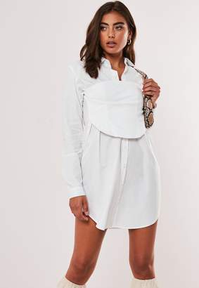 Missguided White Corset Waist Poplin Shirt Dress