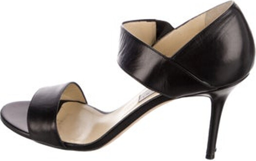 Jimmy Choo Leather D'Orsay Pumps Black Peep-Toes Crossover Straps & Buckle Closure at Ankles Includes Box & Dust Bag