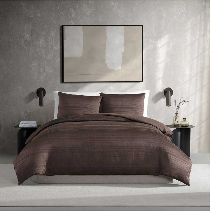 Vera Wang Illusion Lines Jacquard Duvet Cover Set