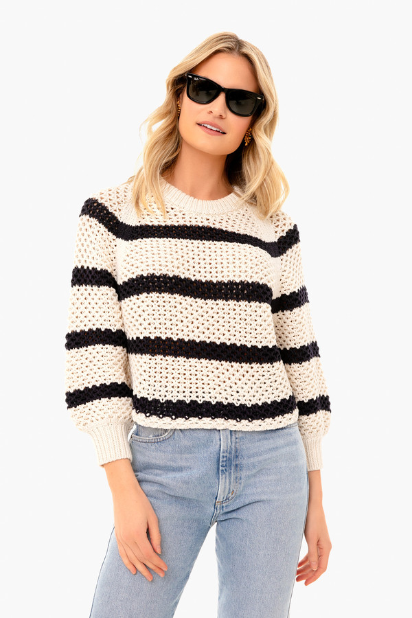 Apiece Apart Cream Navy Stripe Merel Funnel Neck Sweater - ShopStyle