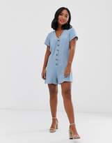 Thumbnail for your product : New Look Petite button down playsuit in light blue