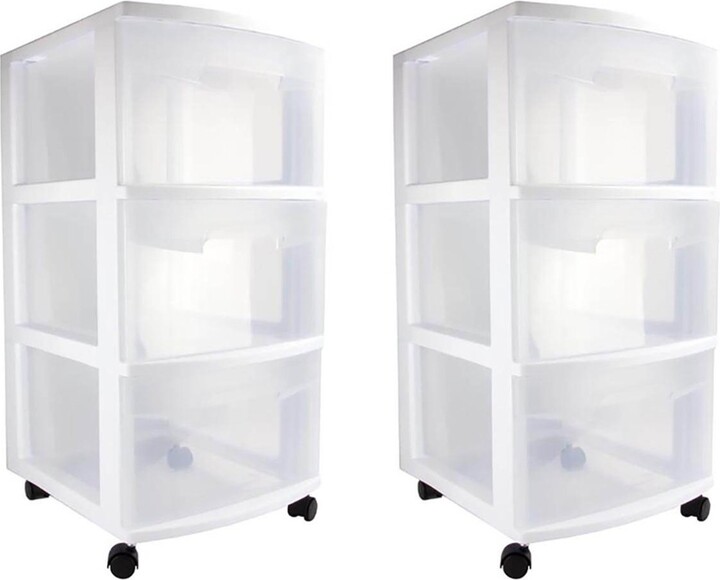 Sterilite Ultra 3 Drawer Cart Plastic Rolling Storage Container (2 Pack