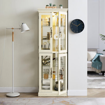 Antique White Display Unit With Interior And Stable Structure Cabinet Versatile Shelf Adjustment