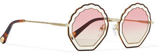 Chloé Scalloped Round-frame Gold-tone And Tortoiseshell Acetate Sunglasses