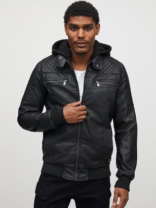 Faux Leather Jacket With Hood Men | ShopStyle