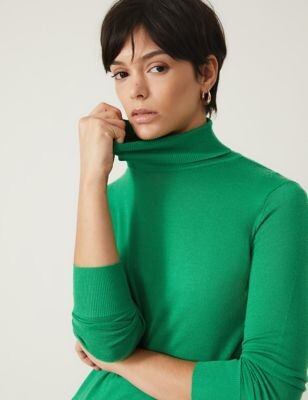 M&S Collection Pure Merino Wool Roll Neck Jumper - ShopStyle Sweaters