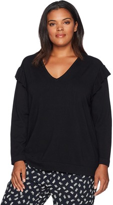 Calvin Klein Women's Plus Size V-nk Sweater with Ruffle at Sleeve