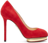 Thumbnail for your product : Charlotte Olympia Red & Gold Platform Dotty Pumps
