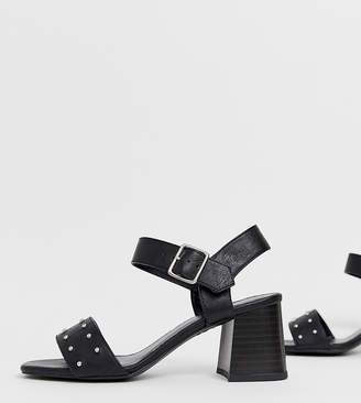 New Look leather look stud low block heeled sandal in black