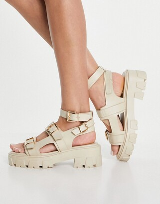 Raid Wide Fit Prestone chunky heeled sandals in stone drench