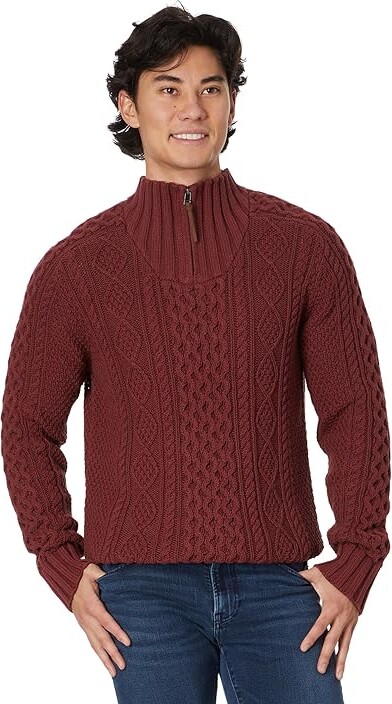 L.L. Bean Signature Cotton Fisherman Sweater 1/4 (Burgundy) Men's Clothing  - ShopStyle