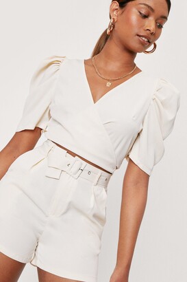 Nasty Gal Womens Puff Sleeve Wrap Cropped Blouse - White - M - ShopStyle  Tops