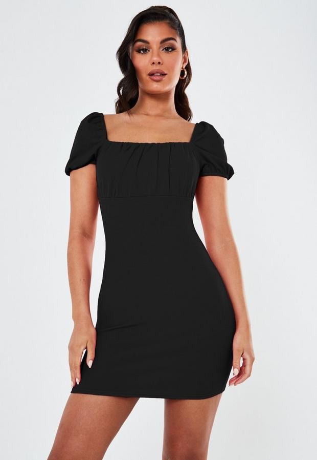 Missguided Black Ruched Bust Milkmaid Mini Dress - ShopStyle