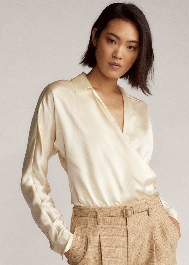 satin wrap blouse