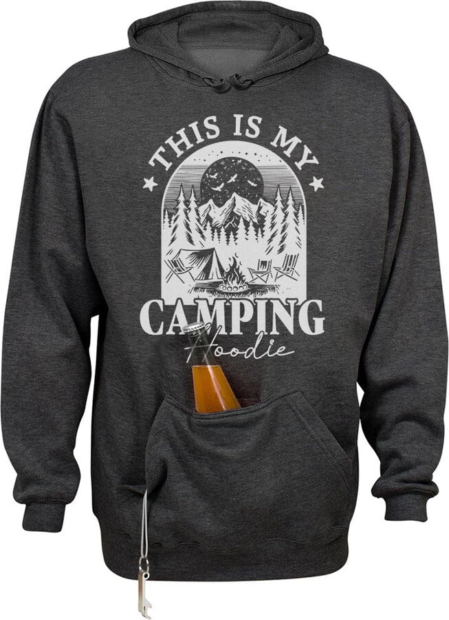 TeesAndTankYou My Camping Hoodie Beer Holder Tailgate Hoodie Sweatshirt Unisex X-Large Black
