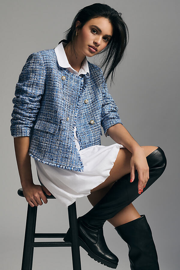 Maeve DoubleBreasted Tweed Jacket Blue ShopStyle