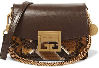 Givenchy Gv3 Mini Textured-leather And Python Shoulder Bag - Brown
