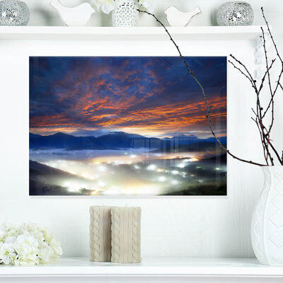East Urban Home Fiery Clouds and Lit up Villages - Unframed Photograph on Metal