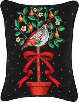 Mistletoe and Co. Needlepoint Partridge in Pear Tree Holiday Throw Pillow