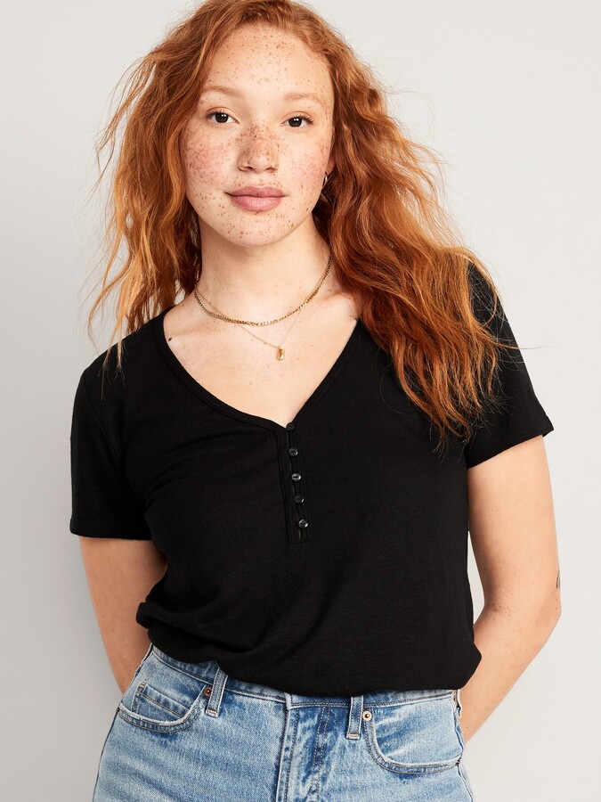 Old Navy Linen-Blend V-Neck Henley T-Shirt - ShopStyle