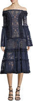 Thumbnail for your product : Jonathan Simkhai Off-the-Shoulder Tower Mesh Lace Midi Cocktail Dress