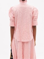 Thumbnail for your product : Thierry Colson Vita Gigot-sleeve Crinkle Stripe Cotton Blouse - Pink Stripe