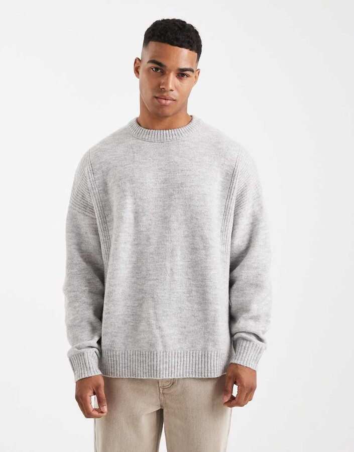 ASOS DESIGN oversized rib knit panel sweater in gray