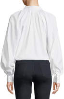 Thumbnail for your product : Victoria / Tomas Pinstripe Long-Sleeve Button-Down Blouse with Gathered Sleeves