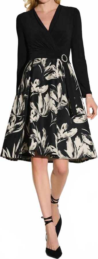 Joseph Ribkoff Floral Jacquard Midi Dress In Black/off-White