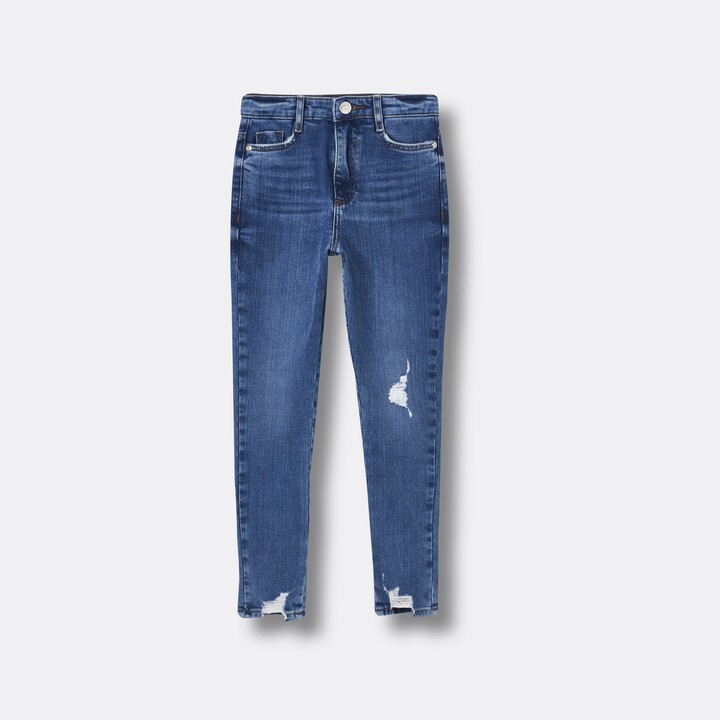 kind society River Island Mini Girls Blue Rip Slim Fit Jeans - ShopStyle