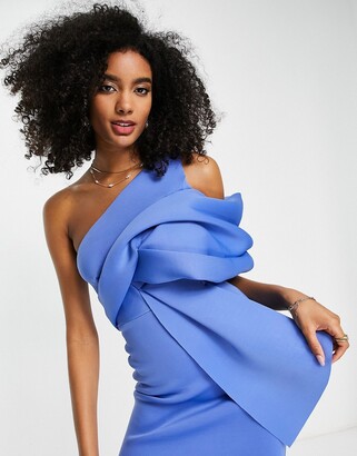 ASOS DESIGN peekaboo shoulder tuck midi pencil dress in parisian blue -  ShopStyle