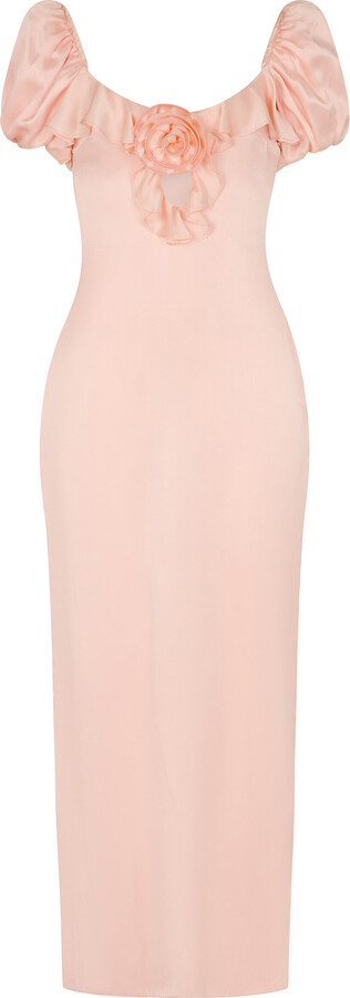 De La Vali Eden Ruffled Satin Maxi Dress