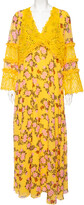 Yellow Floral Printed Chiffon & Lace 