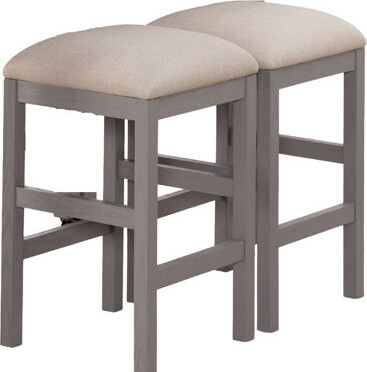 Ophelia & Co. 2pc Rustic Stools In Gray With Beige Seat Cushion For Dining Use Fabric Upholstery