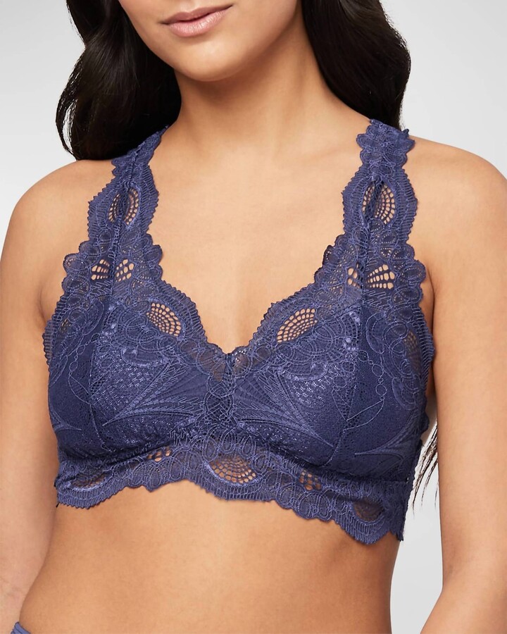 Fleurt Belle Epoque Lace T-Back Bralette In Oxford Blue