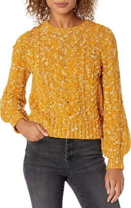 Goodthreads Women's Marled Popcorn Stitch Long-Sleeve Cropped Crewneck Sweater