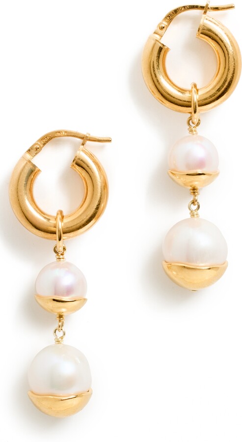 Chan Luu Pearl Linear Drop Huggie Earrings