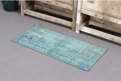 Bungalow Rose Hand Knotted Vintage Overdyed Blue Oushak Rug Ideal For Entryway And Small Spaces