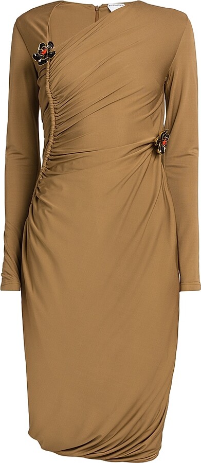 Bottega Veneta Women's Asymmetric Brooch-Embellished Midi-Dress - Acorn - Size 0