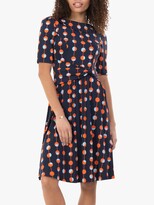 Thumbnail for your product : Jolie Moi Belilah Geometric Print Foldover Neck Dress, Navy Spot